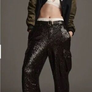 Anthropologie Black Sequin Cargo Pants - Sz 2